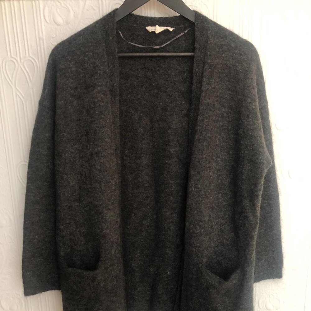 Seasalt edge to edge long cardigan gray wool mohair mix size 14 UK or size 10 US